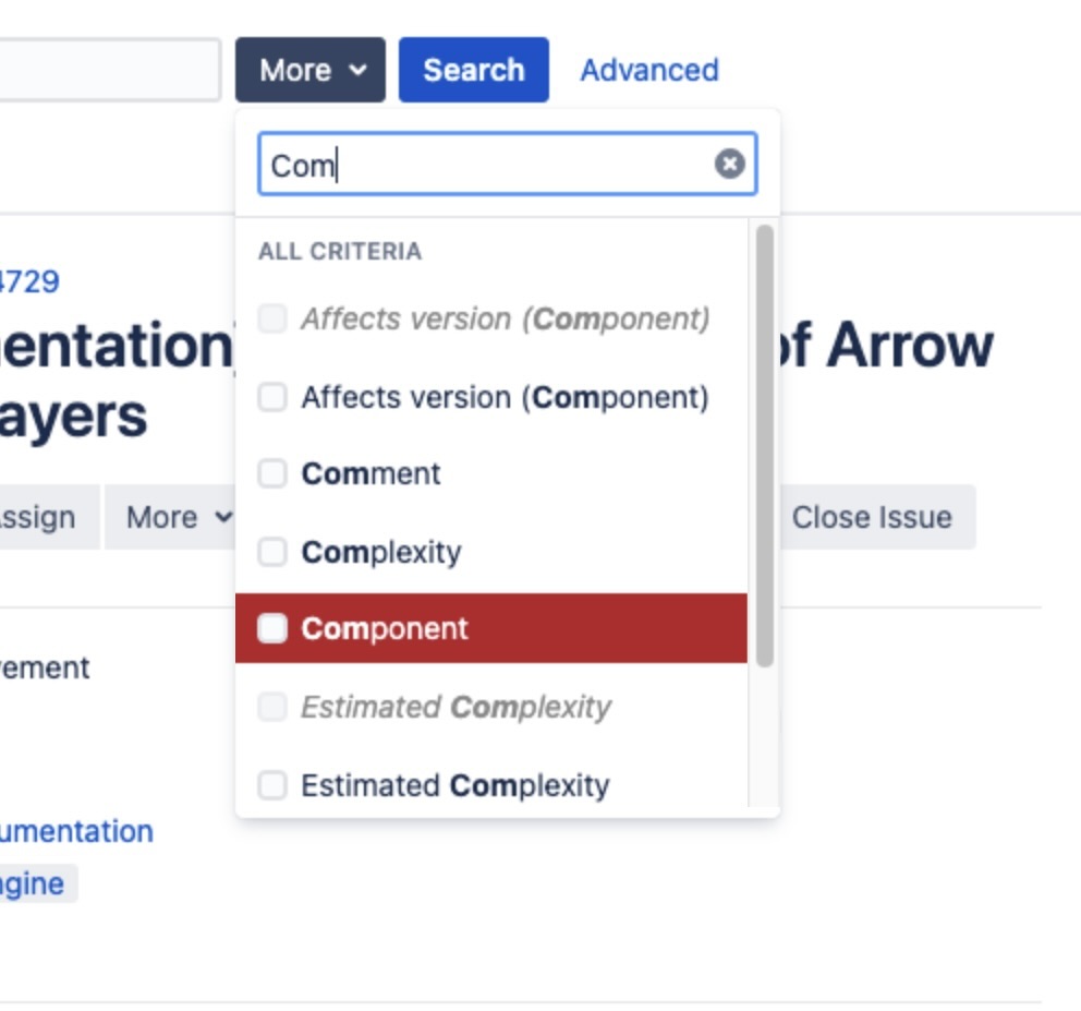 selecting Components in JIRA search